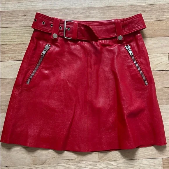 Red Leather Mini Skirt size 34 (XS/S) - Picture 3 of 9